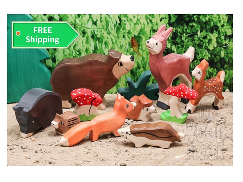 VENTE Ensemble forestier, Pretend Play, Jouets de table nature, Jouets Waldorf, Animaux sauvages, Jouets pour tout-petits, Jouets en bois, Fêtards pour garçons filles image 1