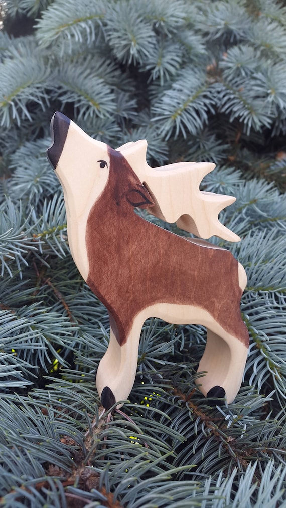 Deer Figurine Toys for Kids Wooden toy Bio Wooden Deer Toy Birthday present imaginative play Partyfavors for Boys and Girls Stag toy