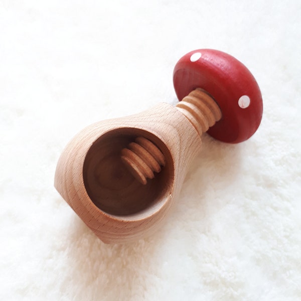 Hongo rojo con tornillo, juguete de aprendizaje natural para niños pequeños