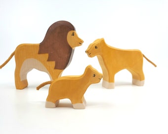 Wooden Lion Family Toy, Safari wooden toys, Wooden animals, Zoo animals, Africa toys, Jungle toys, wooden toys, waldorf animals, Lion family