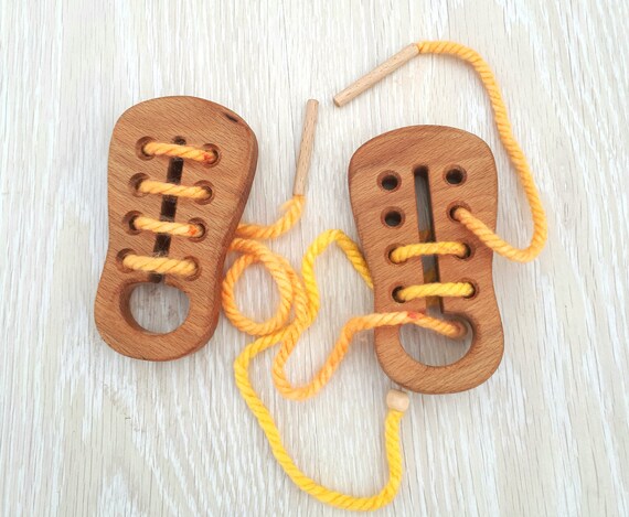 Shoe Lacing Toy  Wooden Lacing Shoe