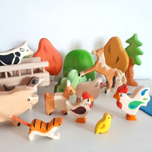 Wood toy, Farm animals, Farm toys set