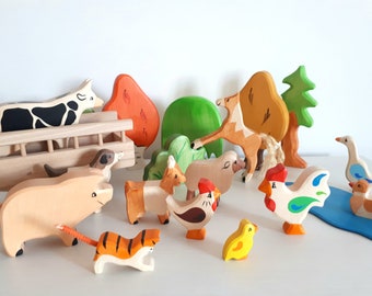 Wood toy, Farm animals, Farm toys set