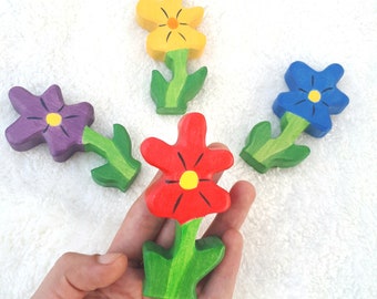 Red Flower Toy, Wooden Flower, Organic Toy, Waldorf Toy, Wood Toy flower,  Partyfavors for Kids, Decorative wood flower, Miniature flower