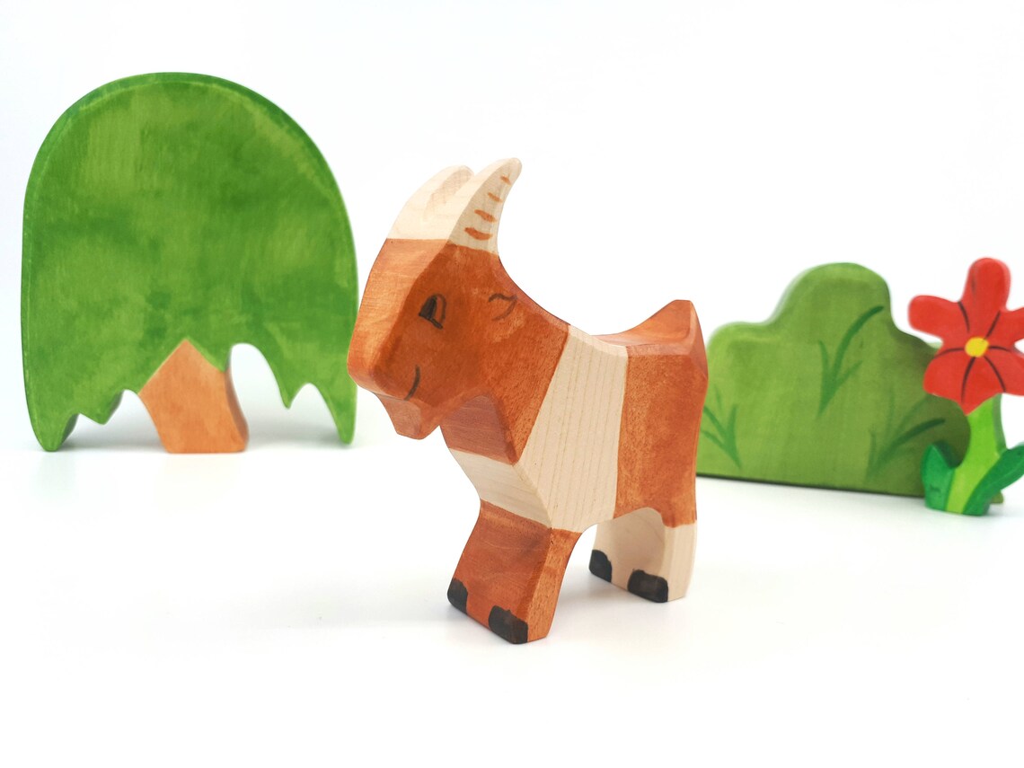 Wooden Goat Toy Goat Figurine Wooden Farm Toy Toy Animals Etsy
