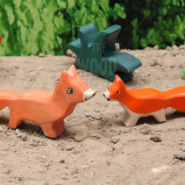 WALDORF Zorro de madera, mamá y Fox club, Animales de madera, juguete de zorro de madera, juguetes de madera, juguete Waldorf, Juguetes para niños, Ducha de bebé, Regalo de cumpleaños