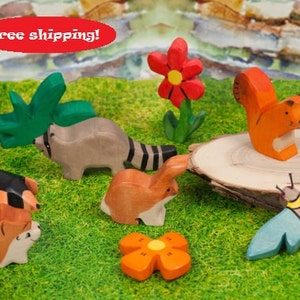 VERKOOP! Gratis verzending! Waldorf speelgoed, Houten speelgoed, wilde dieren set, Houten speelgoed, Speelset, Forest Set, squerril, Speelgoed voor Kinderen, Partyfavors