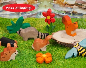 SALE! Free shipping! Waldorf toy, Wooden toy, wild animal set, Wooden toys, Play set, Forest Set, squerril, Toys for Kids, Partyfavors