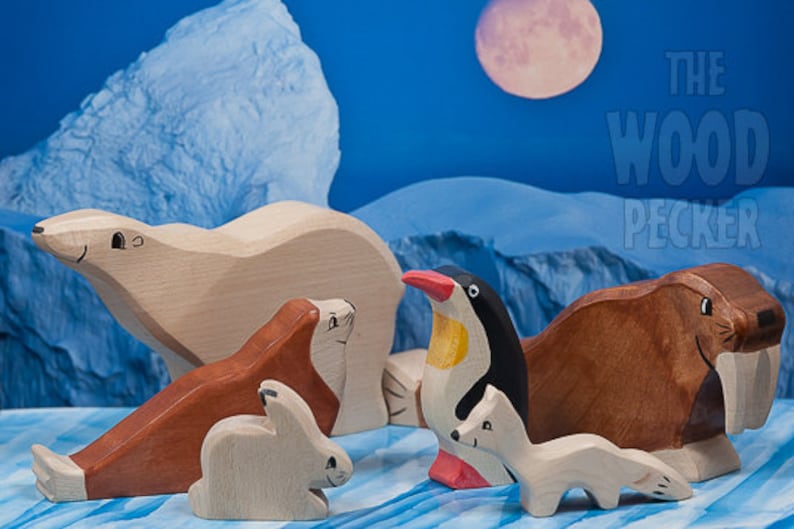 Wooden arctic animals toys, Polar animals set image 2