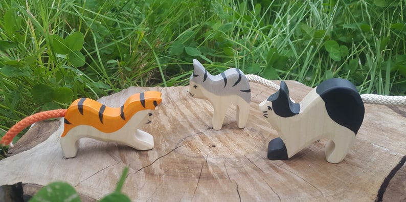 Waldorf wooden toy, Wooden cat toy, wooden animals, wooden toys, waldorf toys, baby shower, toys for toddlers, natural toy, cat figurine image 3