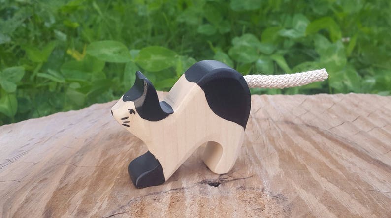 Waldorf wooden toy, Wooden cat toy, wooden animals, wooden toys, waldorf toys, baby shower, toys for toddlers, natural toy, cat figurine image 1