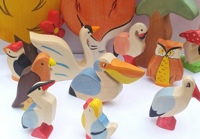 Wooden Birds Set Bird Toys Etsy
