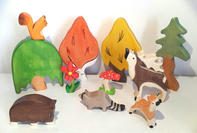 Waldorf wooden toys, Wooden animals, Woodland toys, Organic toys, Play set for kids, Waldorf toys, wooden toys, Toddler toy, Forest animals image 3