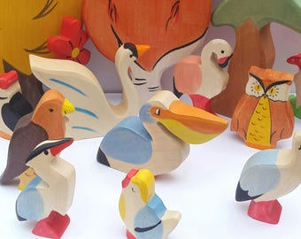 Jouets en bois, Ensemble de jeu pour enfants, Oiseau en bois, Ensemble d'oiseau, figurine d'oiseau, douche de bébé, jouets d'oiseau, table de nature, jouets organiques, jouets pour des enfants en bas âge