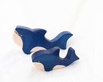 Blue whale toy, baby whale toy, Sea animals, Wooden whale, wooden Orca, baby room decor,  whale figurine, marine wooden toys