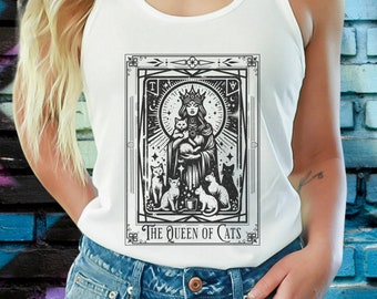 Queen of Cats Tarot Card Tank Top, Witchy Cat Lover Shirt