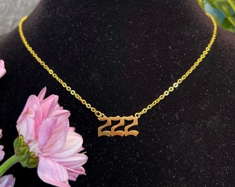 Angel Number Necklace, 18K Gold Plated Stainless Steel Lucky Chain