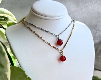 Carnelian Choker, Carnelian Chain Necklace, Red Crystal Jewelry, Minimalistic Carnelian Bead Choker, Two Styles to Choose From!