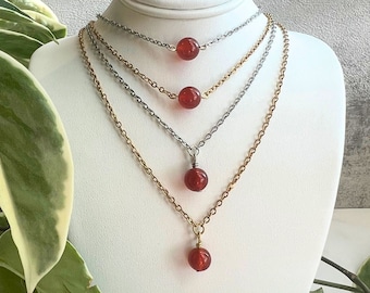 Carnelian Crystal Necklace, Carnelian Chain Choker, Red Healing Crystal Jewelry, Simple Carnelian Bead Choker, Two Styles to Choose From!