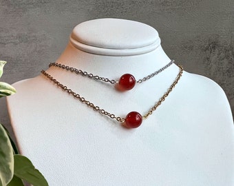 Carnelian Choker Necklace, Carnelian Chain Necklace, Red Healing Crystal Necklace, Dainty Carnelian Bead Jewelry, Two Styles to Choose From!