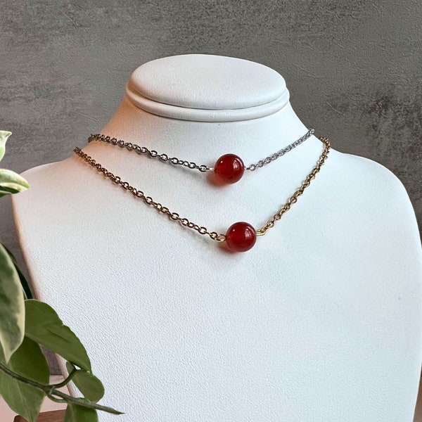 Carnelian Choker Necklace, Carnelian Chain Necklace, Red Healing Crystal Necklace, Dainty Carnelian Bead Jewelry, Two Styles to Choose From!