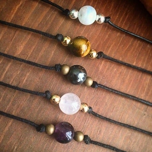 Crystal Choker Necklace Set of 2 – Healing Gemstone Necklaces – Dainty Adjustable Chokers – Custom Crystal Jewelry – Minimalist Gift for Her
