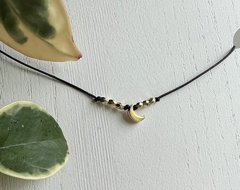 Moon Baby Choker Necklace! Gold Crescent Moon Beaded Choker Necklace!