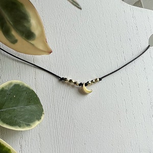 Moon Choker Necklace, Gold Crescent Moon Beaded Choker Necklace Dainty Gold Moon Jewelry, Simple Moon Necklace, Cancer Zodiac Sign Jewelry image 1
