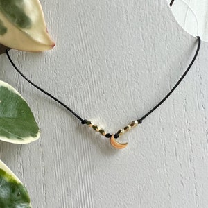 Moon Choker Necklace, Gold Crescent Moon Beaded Choker Necklace Dainty Gold Moon Jewelry, Simple Moon Necklace, Cancer Zodiac Sign Jewelry image 2