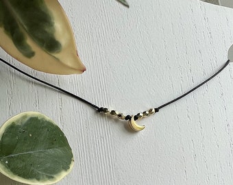 Moon Baby Choker Necklace! Gold Crescent Moon Beaded Choker Necklace!