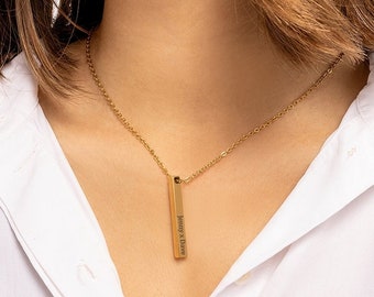 Personalized Engraved Bar Necklace • Custom Name Necklace • Vertical Bar Necklace • Gift for Her • Couples Jewelry • Bridemaids Gift Idea •