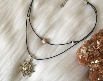 Sun Choker, Healing Crystal Sun Charm Necklace! Gemstone Sun Choker! Summer Style Jewelry, Leo Astrology Choker