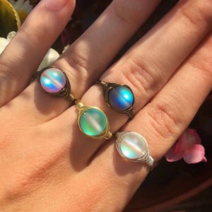 Aura Quartz Rings Set of 2, Wire Wrapped Crystal Rings, Custom Aura Rings, Handmade Gemstone Rings in Gold Silver Brass, Faerie Core Jewelry