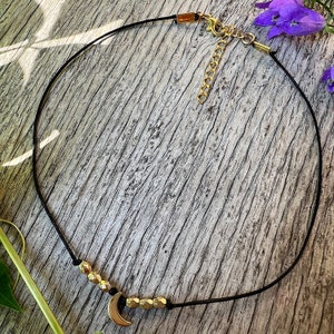 Moon Choker Necklace, Gold Crescent Moon Beaded Choker Necklace Dainty Gold Moon Jewelry, Simple Moon Necklace, Cancer Zodiac Sign Jewelry image 5