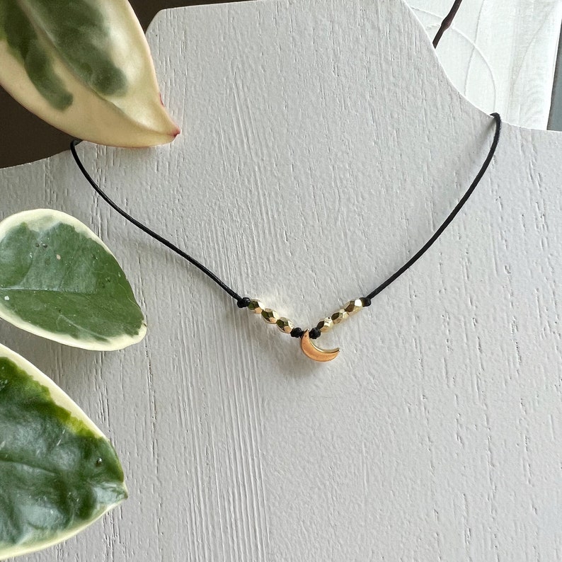 Moon Choker Necklace, Gold Crescent Moon Beaded Choker Necklace Dainty Gold Moon Jewelry, Simple Moon Necklace, Cancer Zodiac Sign Jewelry image 2