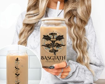Fourth Wing Glass Cup, Basgiath War College Iced Coffee Can Tumbler
