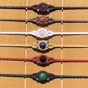 Bohemian - Healing Crystal Macrame CHOKER, hippie choker necklace, natural crystal jewelry, bohemian jewelry, customizable choker necklace
