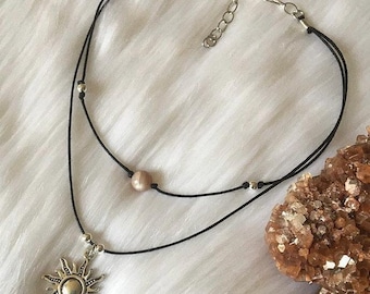 Sun Charm Choker Necklace, Healing Crystal, Summer Style