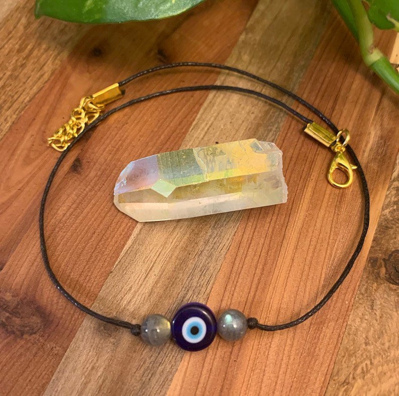 Evil Eye Labradorite choker necklace Protection Simple Crystal Evil Eye Choker Necklace Nazar Necklace Dainty Evil Eye Crystal Choker image 4