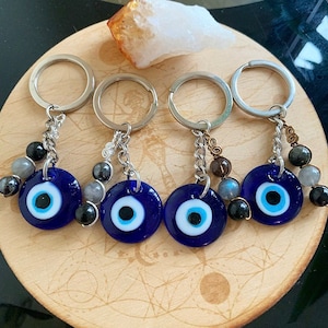 Evil Eye Keychain, Custom Crystal Bag Charm, Personalized Evil Eye Keychain, Protection Healing Crystals Keychain, Nazar Amulet