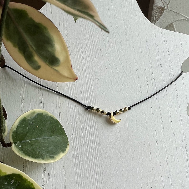 Moon Choker Necklace, Gold Crescent Moon Beaded Choker Necklace Dainty Gold Moon Jewelry, Simple Moon Necklace, Cancer Zodiac Sign Jewelry image 1