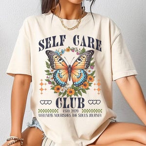 Self Care Shirt, Retro Self Care Club Tee, Mental Health Matters, Yoga Outfits, Butterfly T-shirt, Self Love Shirt, Gift for Her