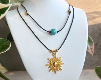 Gold Sun Choker, Healing Crystal Double Wrapped Sun Necklace, Dainty Sun Choker, Summer Style, Sunshine Necklace, Leo Zodiac Choker