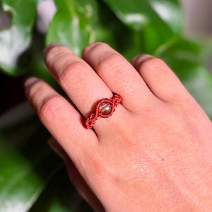 Aura Quartz Ring, Healing Crystal Macrame Ring, boho hippie Ring, aura jewelry, bohemian jewelry, cocoa brown aura quartz, 9 US size
