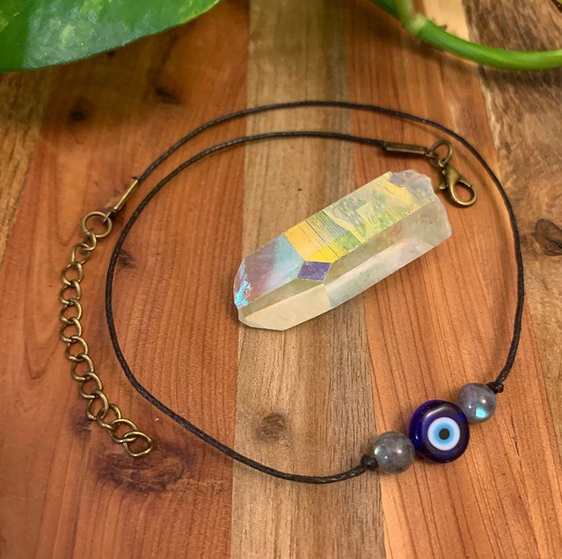 Evil Eye Labradorite choker necklace Protection Simple Crystal Evil Eye Choker Necklace Nazar Necklace Dainty Evil Eye Crystal Choker image 2