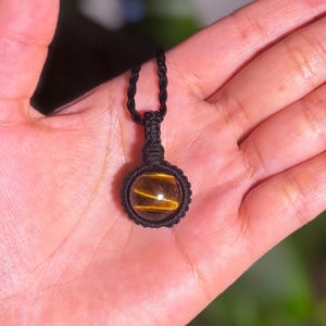 Tigers eye Necklace, Healing Crystal Macrame Pendant Necklace, natural crystal jewelry, boho hippie necklace, adjustable necklace