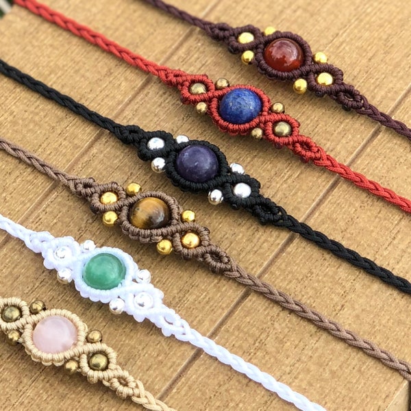 Knoop - Healing Crystal Macrame CHOKER, boho hippie choker ketting, natuurlijke echte sieraden, macrame sieraden, aanpasbare choker ketting