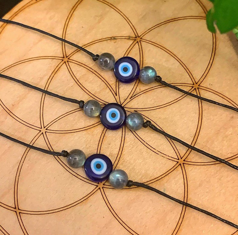 Evil Eye Labradorit Choker Halskette, Schutz Blauglas Ojo Halskette, Nazar Halskette, Evil Eye Crystal Cord Choker Bild 1