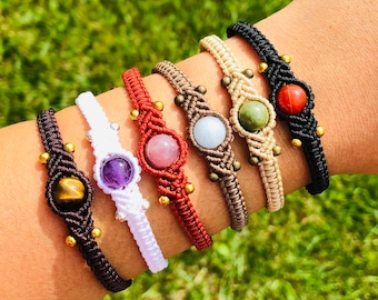 Delight - Heilkristall-Makramee-Armband, Boho-Hippie-Armband, natürlicher echter Schmuck, Makramee-Schmuck, anpassbares Armband