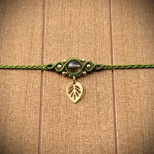 Leaf - Healing Crystal Macrame Choker, boho hippie choker necklace, bohemian jewelry, leaf jewelry, customizable choker, elven jewelry